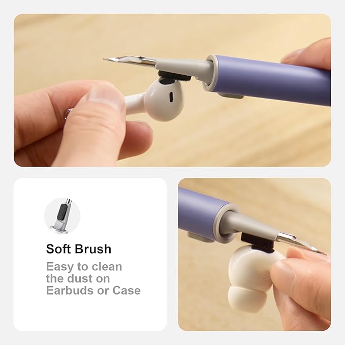 Hyashee Cleaner Kit for Airpods Pro 1 2 3 Multi-Function Cleaning Pen with Soft Brush Flocking Sponge for Bluetooth Earphones Case Cleaning Tools (Lavender Purple)