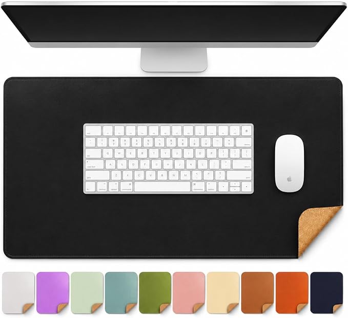 AFIING Cork Desk Mat 23.6 x 13.7, Dual-Sided Cork & PU Leather Desk Pad, Waterproof Non-Slip Desk Protector for Home Office, Study Desk & Minimalist Workspace Black