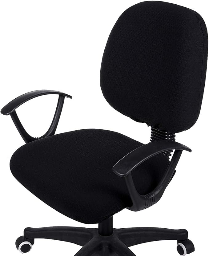 Smiry Stretch Jacquard Office Computer Chair Covers, Removable Washable Universal Desk Rotating Chair Slipcovers Protector, Seat + Backrest Cover, Black