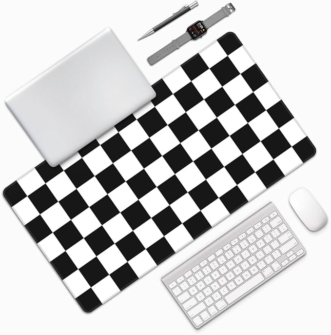 Black and White Checkered Large Mouse Pad & Desk Mat Geometric Plaid Pattern Extended Mousepad Non-Slip Rubber Base Laptop Keyboard Pad for Gaming, Office & Home Decor, XXL - 29.5" X 15.8"