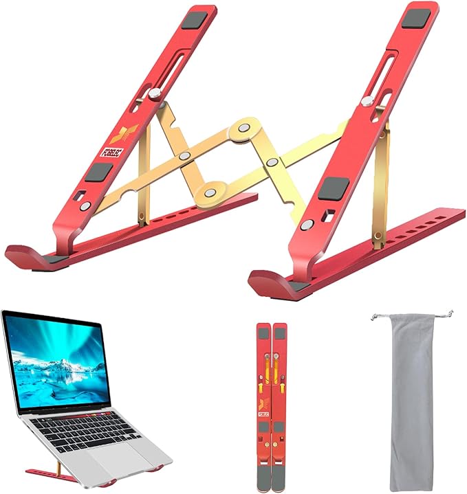 Laptop Stand, Computer Tablet Stand, Adjustable Aluminum Foldable Portable Laptop Holder Riser, Compatible with MacBook Air Pro, Lenovo, HP, Dell, More 10-15.6” Laptops and Tablets (Red)