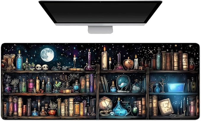 Gaming Mouse Pad Large Desk Mat Extended Keyboard Mouse Pad Mousepad with Non-Slip Base and Stitched Edge Mouse Mat Desk Pad Mouse Pads for Desk Home Office Gaming Goth Bookshelves