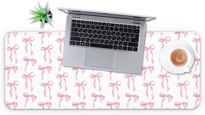 MAY FLOWER Gaming Mouse pad, Large Laptop Mousepad, Full Keyboard Mat, Long Computer Mouse Mat for Home and Office, Anti-Slip Rubber Base, 31.5 x 11.8 Inches (Coquette Bow)