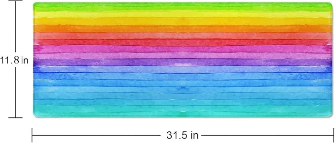 Large Gaming Mouse Pad - XL Desk Mat for Keyboard Mice - Extended Long Thin Rainbow Stripes - 31.5 x 11.8 Inch