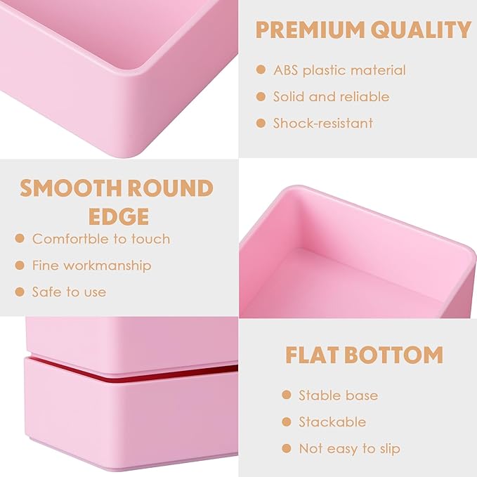 Teling 4 Pcs Pink Large Rectangular Desk Organizer Set, Half Accessory Tray, Plastic Tabletop Organizer for Office, Home, or Study, Dimensions: 9.45 x 2.95 x 1.38 Inches