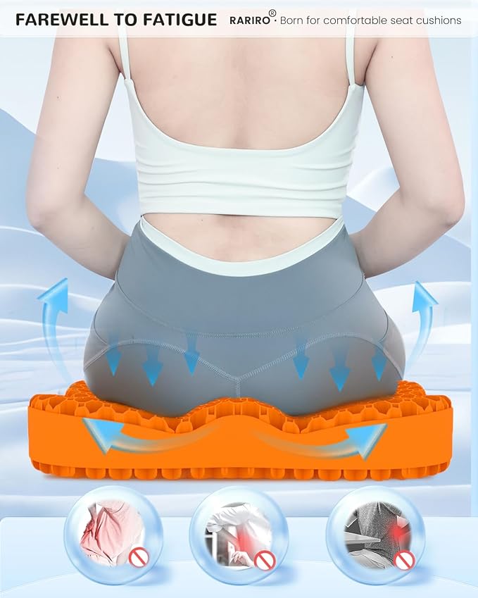 Gel Seat Cushion for Long Sitting(Enlarged & Thickened), Cooling Pressure Relief Seat Cushion for Wheelchair, Driving, Kayak, Office Desk Chair Seat Pad Gel for Heavy People[Orange-2.75"Thick]