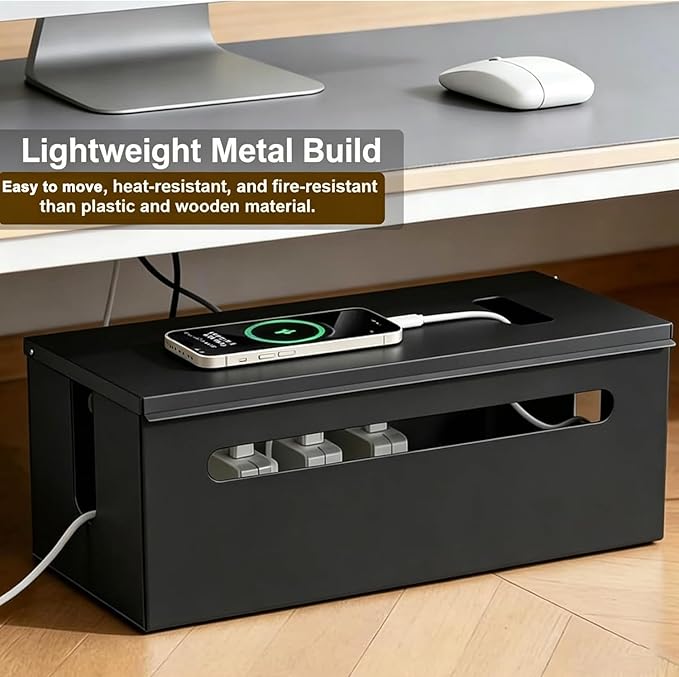 0.6mm Metal Cable Management Box Large Cable Organizer Box and Power Strip Box for Electrical Cord Hiding, Home Office Floor Cables Hider, TV Wires Storage Organization