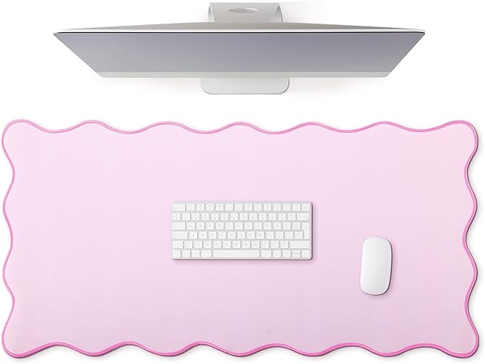 Hahafelt Scalloped Desk Mat Large Desk Pad Cute Coquette Table Mat Aesthetic Preppy Table Make up Pad Nonslip 2026 Graduation Gift with Stitching Waterproof Gaming(Pink,36 x 17 Inches)