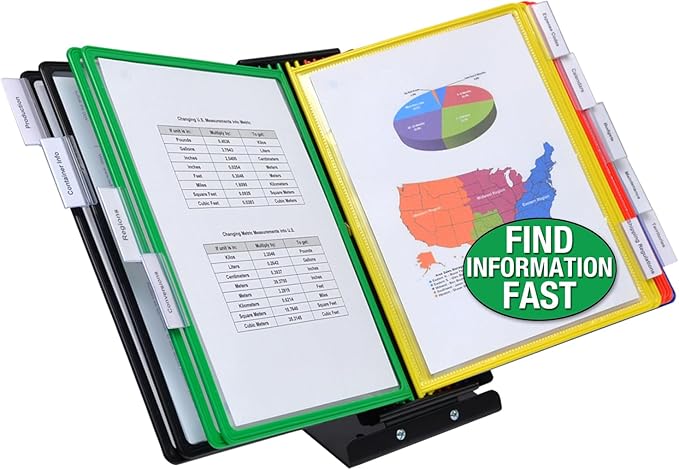 Ultimate Office SwitchFile Reference Organizer Displays Both Landscape or Portrait Documents, Desk or Wall Mount, Featuring, 10 EZ-Load Pockets to Hold 20 Sheets of Paper (Colored Pockets)