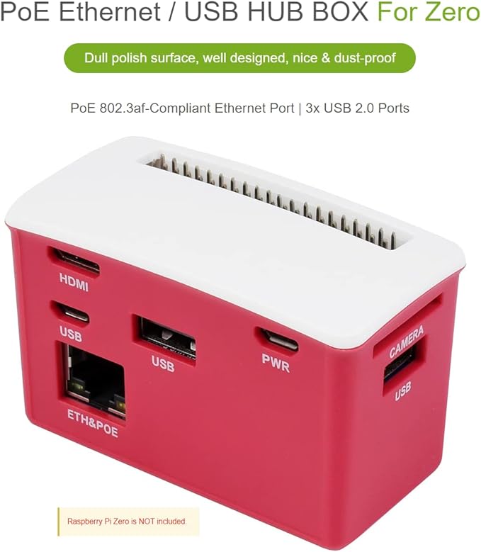 Waveshare PoE Ethernet USB HUB HAT with Box ABX Case for Raspberry Pi Zero/Zerow/2, with 1 RJ45 10/100M Ethernet Port, 3 USB Ports Compatible with USB2.0/1.1, 802.3af-Compliant