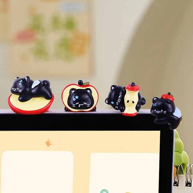 Computer Monitor Decor,Computer Monitors Decors Figurines,Personalized Animal Collectible Figurines, Monitor Decor for Home, Office,Car Decoration (Black)