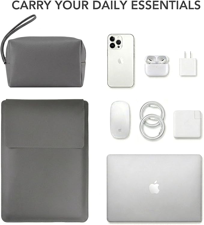 13 Inch Laptop Sleeve for Mac NEO, Precision-Fit Leather Case with Stand and Mouse Pad, Slim Protective Computer Sleeve with Accessory Pouch, Soft Lining, Grey