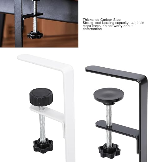 Under Desk Cable Management Tray, 14.4 x 7.9 x 6.9 Inch Large Cpacity Metal Mesh Desk Cable Tray with Clamp Mount No Drill Carbon Steel Desk Cable Organizer for Home Office (White)