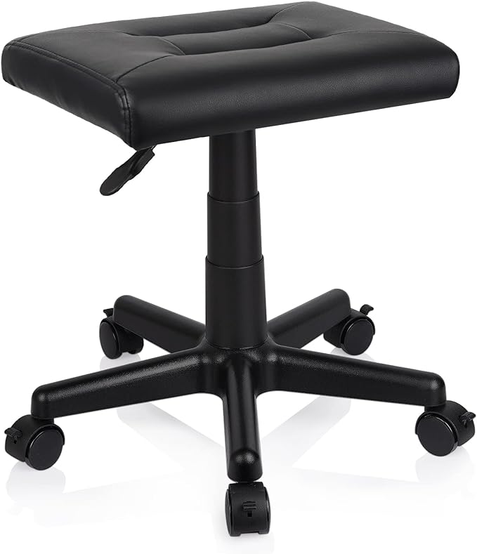 Lilithye Footrest Stool Under Desk Adjustable Height Footrest Ottoman Ergonomic Foot Stool with Wheels 360° Rolling for Home Office (Black-1)