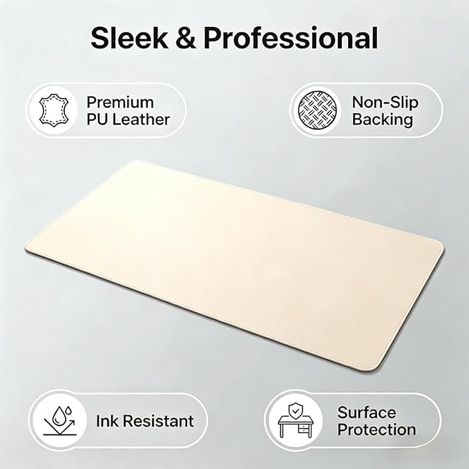 Desk Pad Blotter,PIPRE 22.85x27.97 in PU Leather Mouse Pad,Waterproof Non-Slip Writing Desktop Protector Mat,Office Desk Accessory,Beige