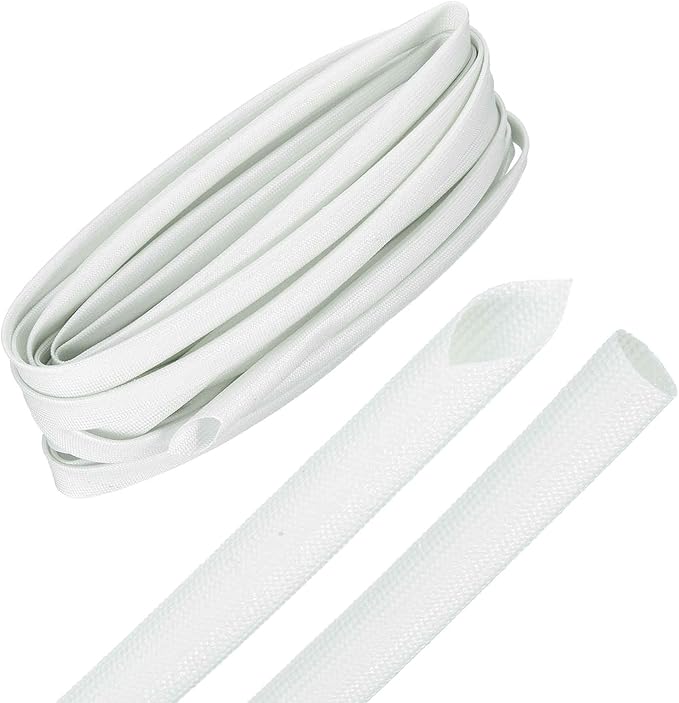 MECCANIXITY 30ft Braided Cable Sleeve, 0.4" ID 200C Heat Resistant 1500V Fiberglass Wire Insulation Cord Protector Organizer Wires Management for Motor Engine Fuel Line, White