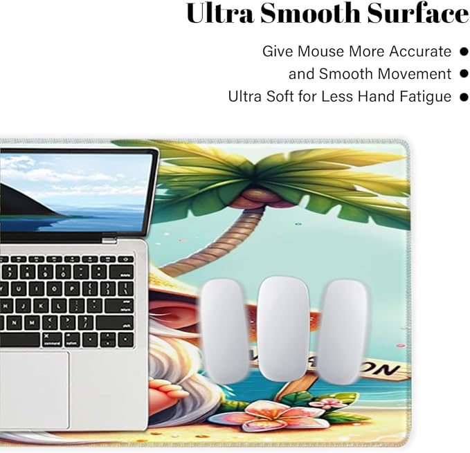Large Mouse Pad Summer Beach Gnomes Non-Slip Rubber Long Gaming Desk Mat Big Computer Keyboard Mousepad Waterproof Protector Wristing Pad for Gaming Office Home Decorative 31.5 X 11.8 Inch