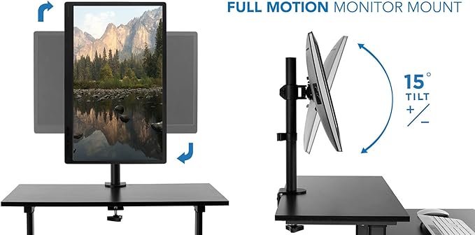 Mount-It! Rolling Adjustable Stand-Up Desk with Monitor Arm - Mobile Computer Workstation & Presentation Cart, in Black Color (MI-7942B)