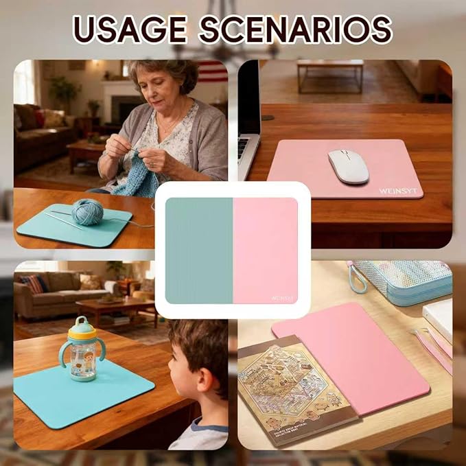 Desktop Protection Mat & Mouse Pad 2-in-1-10" x 8.3" Dual-Sided Non-Slip Desk Protector for Sticker Crafts & Office Work - Waterproof PU Leather Desk Mat with Anti-Slip Base