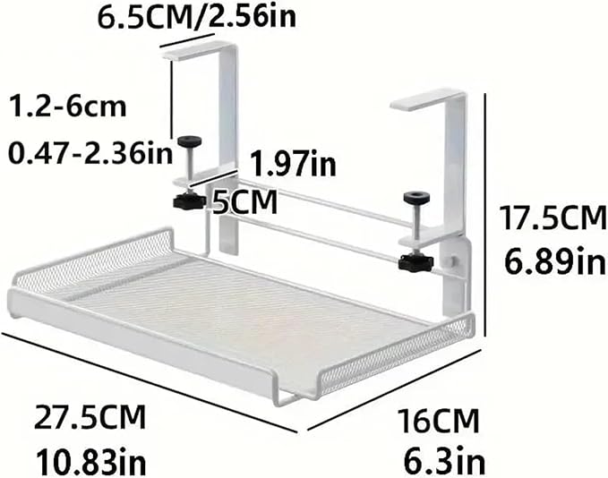 1PCS Under Desk Cable Management Tray No Drill Steel Organizers Wire Rack Shelf(Small white)