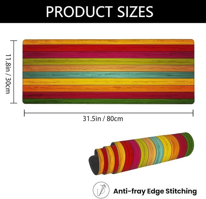 Large Mouse Pad Gay Rainbow Wood Non-Slip Rubber Long Gaming Desk Mat Big Computer Keyboard Mousepad Waterproof Protector Wristing Pad for Gaming Office Home Decorative 31.5 X 11.8 Inch