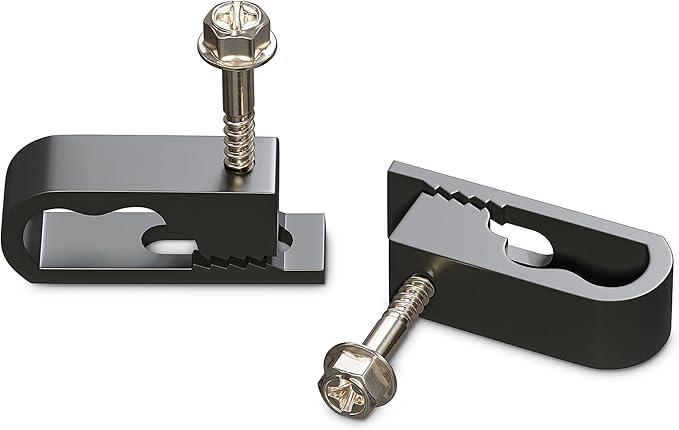 THE CIMPLE CO Dual Cable Clips with Screws - 1/2 Inch Coaxial Cable Clamps Outdoor - Exterior Cord Management for Coax, CAT Ethernet, Electrical Wire - Screw Clamps for Wires on Wall - 10 PCS, Black