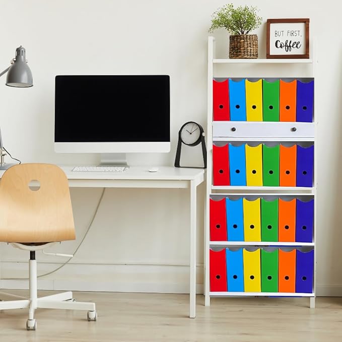 Evelots Magazine File Holder - Set of 24 Multi Color - Office Desk Organizer - Sturdy Cardboard - New Upgraded Double Front Panel for More Stability - Full 4 Inch Wide - Easy Assemble