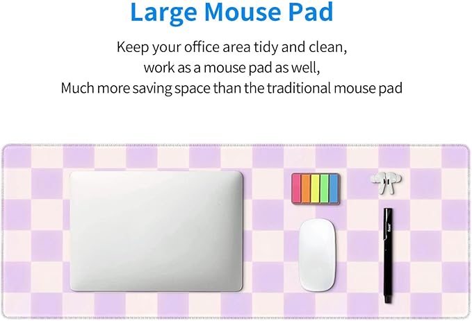 Purple Checkered Large Mouse Pad & Desk Mat Checkerboard Plaid Pattern Extended Mousepad Non-Slip Rubber Base Laptop Computer Keyboard Pad for Gaming, Office & Home Decor, XL - 31.5" X 11.8"
