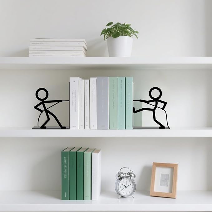 Metal Bookends Tug of War People Bookends Decorative Cute Book Ends for Shelves Bookshelf Home Office Desk Decorative Shelf Stoppers for Books Reading Decor Bookshelf Decor