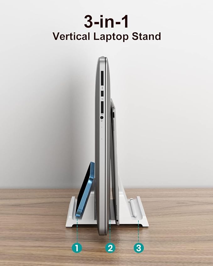 Verticle Laptop Stand,Adjustable Vertical Laptop Stand for Desk，Compatible with 11-inch to 17.3-inch Computer Stand for Laptop(White)