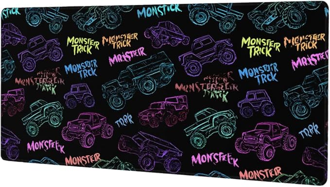 Large Mouse Pad Monster Truck Non-Slip Rubber Long Gaming Desk Mat Big Computer Keyboard Mousepad Waterproof Protector Wristing Pad for Gaming Office Home Decorative 31.5 X 11.8 Inch