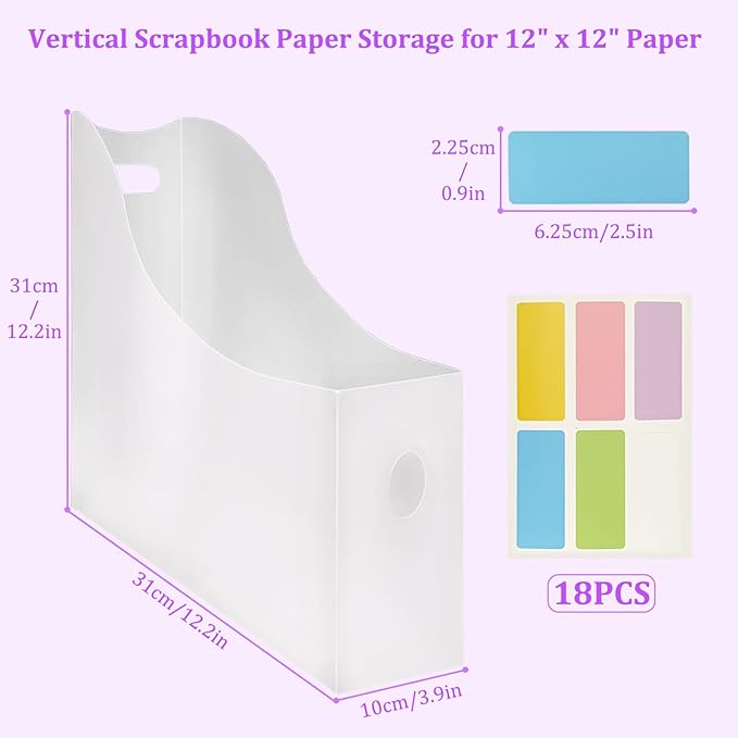 YHOLSDAS 12"x12" Paper Storage Organizer, 6 Pcs Vertical Scrapbook Paper Storage with 18 Pcs Sticky Index Tabs, Foldable Scrapbook Paper Storage Organizer for Files, Cardstock, Magazines