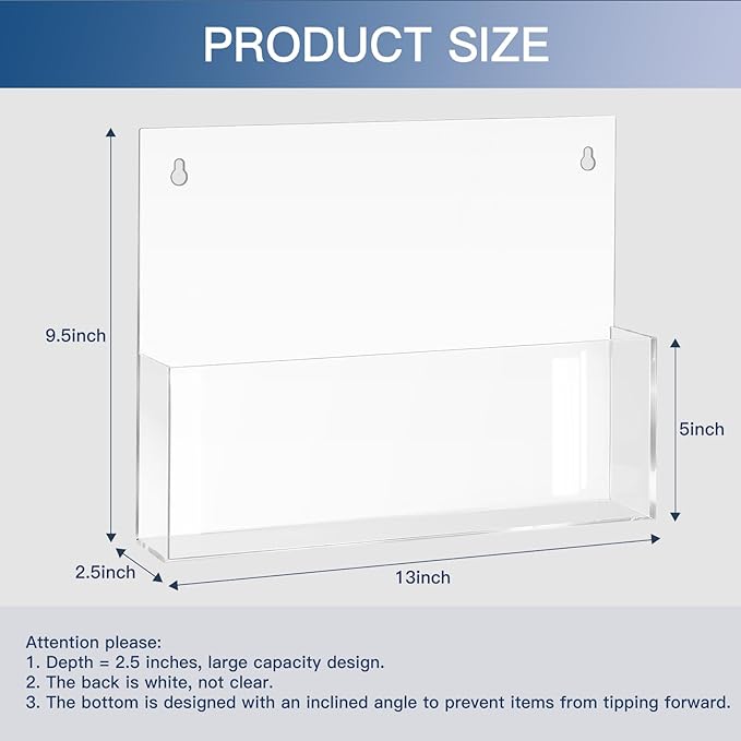 JUESHA 2 Pack Clear Acrylic File Holder Wall Mount Self Adhesive, Letter Size Hanging Paper Organizer, Wall Pocket File Holder Storage for Letter Folder Brochure Magazine Bookshelf Literature Display