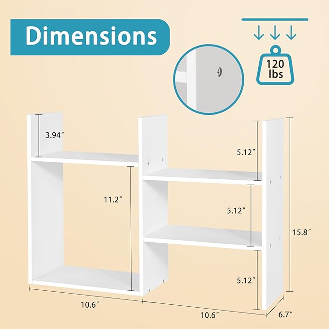Desktop Shelf Organizer Desk Shelves - White Desk Hutch for Dorm Room Essentials & Home Office - Small Tabletop Bookshelf for Storage & Decor Display