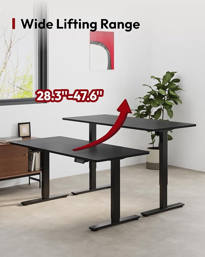 SANODESK Dual Motor Electric Standing Desk 71 x 32 Inches, Height Adjustable Sit Stand Desk with Large Splice Board for Home Office, Computer Workstation, Study & Gaming, Black Frame/Black Top