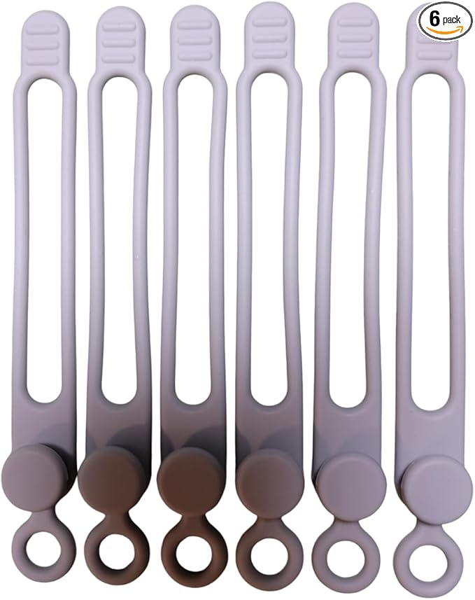 Set of 6 Gray Silicone Cable Straps Organizer, Wire Management Ties for Bundling Phone Charger Cables, Earphones, Computer Cords, Organize Home Office (Gray6)