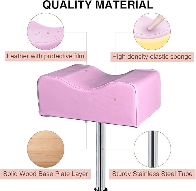 Pedicure Foot Rest,Height Adjustable Pedicure Chair,Non-Slip Pedicure Stool for Massage Office or Home,Pink