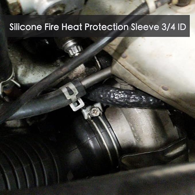 3/4"(19.05mm) ID Fire Sleeve Heat Sleeve Heat Shielded Fire Thermo Armor Silicone Coated Fiberglass for Automotive Hose Lines & Electrical Wiring,5 feet (Black)