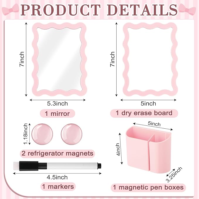 Jingmore Scalloped Magnetic Locker Accessories Kit Pink Back to School Essentials 6 Pieces Includes Whiteboard Mirror and Organizing Supplies Cute Locker Organizer Decoration for School