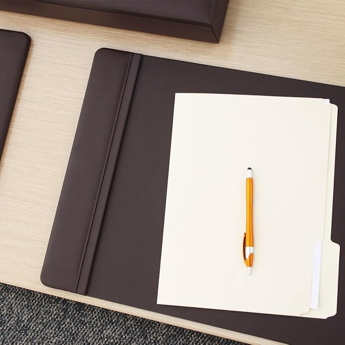 Dacasso 22" x 14" Chocolate Brown Leather Desk Pad with Side Rails - Executive Desk Surface Protector - Luxury Leather Blotter for Writing