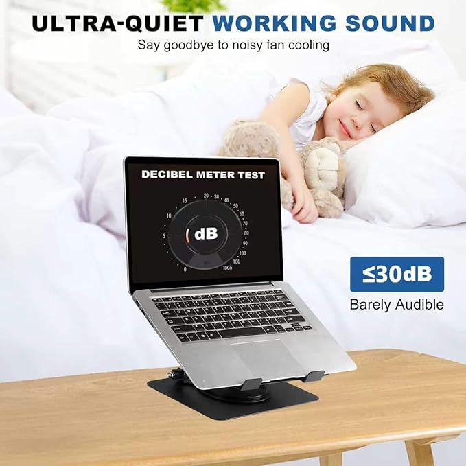 Laptop Cooling Pad with 2 Detachable Fans, Adjustable Height & Angle Stand, 360° Rotation, Ultra-Sturdy Carbon Steel Frame, Quiet Cooling for 10-17.3" Laptops (Black)
