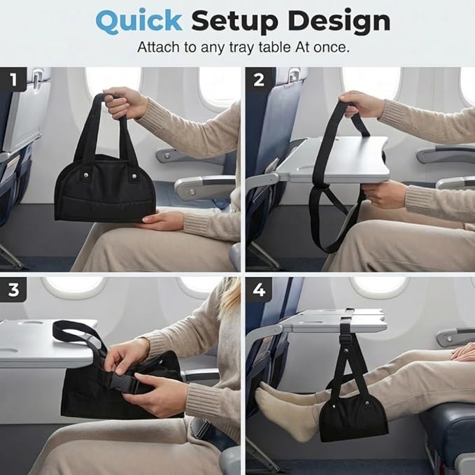 Airplane Foot Rest, Foot Hammock with Adjustable Strap, Portable Under Desk Foot Relaxation Hanger, Lightweight Travel Leg Rest Essential for Long Flight, Train & Office Use (1 Pack)