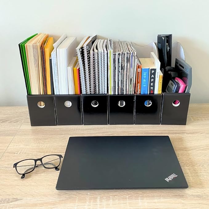 Evelots Magazine File Holder - Set of 24 Black - Office Desk Organizer - Sturdy Cardboard - New Upgraded Double Front Panel for More Stability - Full 4 Inch Wide - Easy Assemble