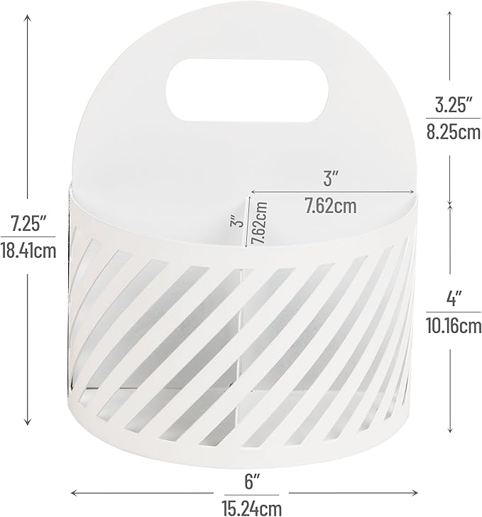 Mind Reader Round Metal Desktop Carousel Organizer with Handle, Four Compartments, Office Supplies and Accessories, Metal, White