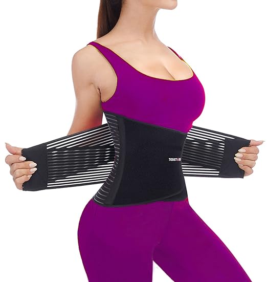 TESETON Back Wrap for Men & Women, Brace Belt Plus Size,Breathable Lumbar Support for Scoliosis, Waist Relax Lower Back Pain, Sciatica Pain Relief with 8 reinforced Bones 02 Black-XL
