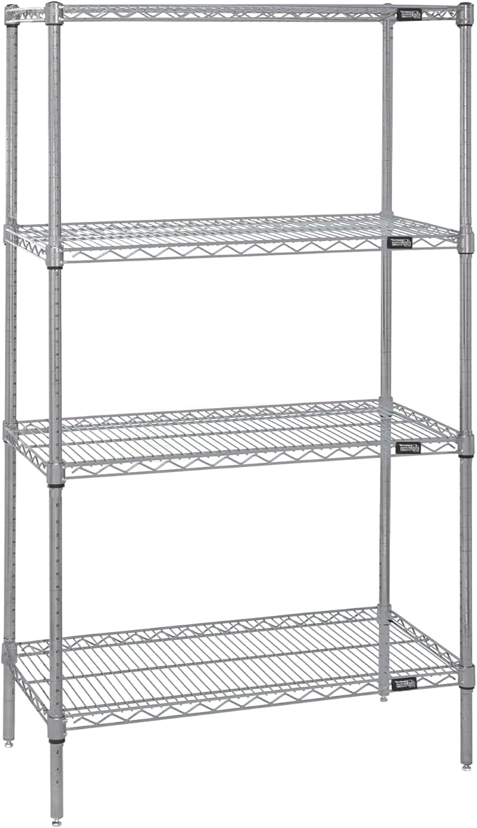 Quantum Storage Systems WR74-1848S Starter Kit for 74' High 4-Tier Wire Shelving Unit, Stainless Steel Finish, 18' Width x 48' Length x 74' Height