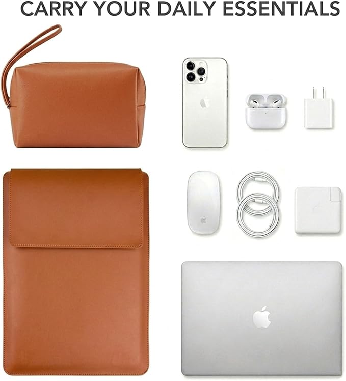 13 Inch Laptop Sleeve for Mac NEO, Precision-Fit Leather Case with Stand and Mouse Pad, Slim Protective Computer Sleeve with Accessory Pouch, Soft Lining,Brown