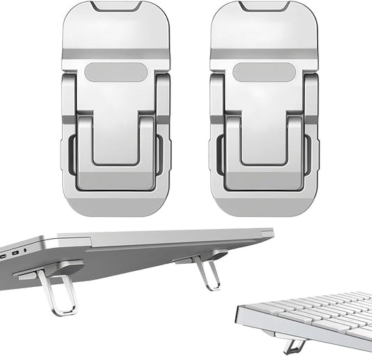 2 Pcs Zinc Alloy Foldable Laptop Stands, Portable Computer Keyboard Riser Feet with 2 Adjustable Angles, Self-Adhesive Invisible Mini Keyboard Stand for Notebook 10-17 Inches