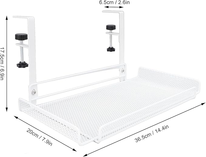 Under Desk Wire Organizer, Cable Management Tray Metal, Large Storage Tray Clamp Mount for Office Home, No Drill Cable Raceway (White)