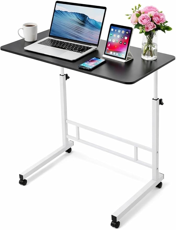 Mobile Standing Desk Adjustable Height for Laptop – Small Rolling Desk & Portable Table on Wheels – Laptop Cart & Computer Workstation – Small Standing Table with Wheels for Home Office